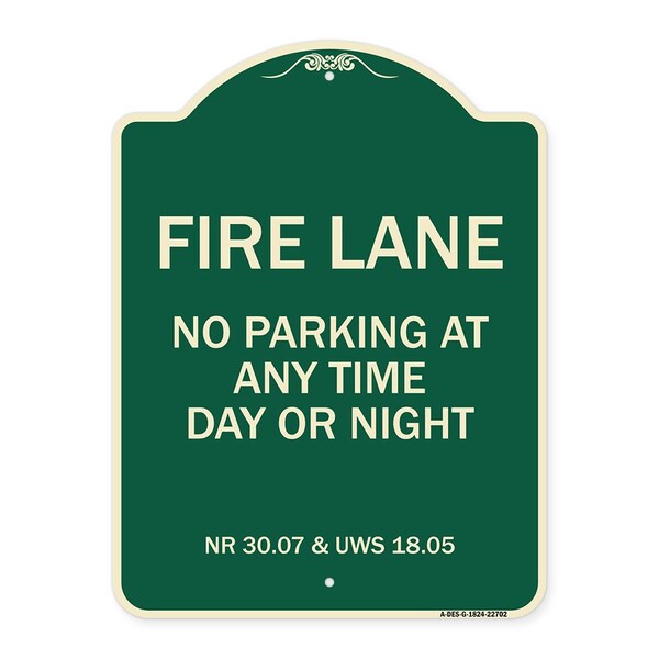 Signmission Wisconsin Fire Lane No Parking Anytime Day or Night Heavy-Gauge Alum Sign, 24" x 18", G-1824-22702 A-DES-G-1824-22702 - main